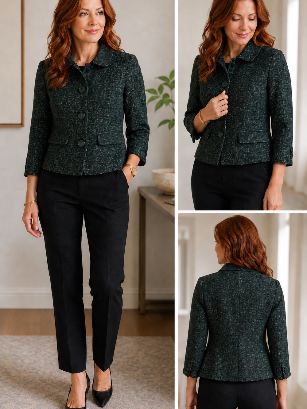 Ann Taylor Women’s Wool Blend Tweed Cropped Sleeve Blazer Jacket Size 2